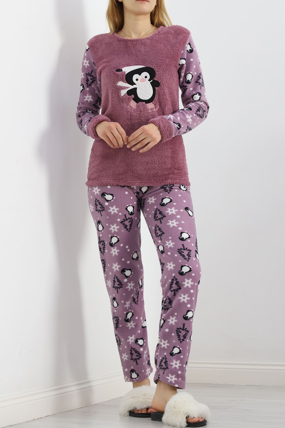 Peluş Polar Pijama Takımı Lila