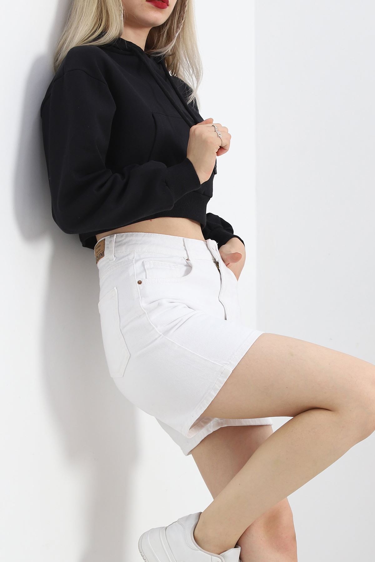 Şardonlu Oversize Crop Sweat Siyah