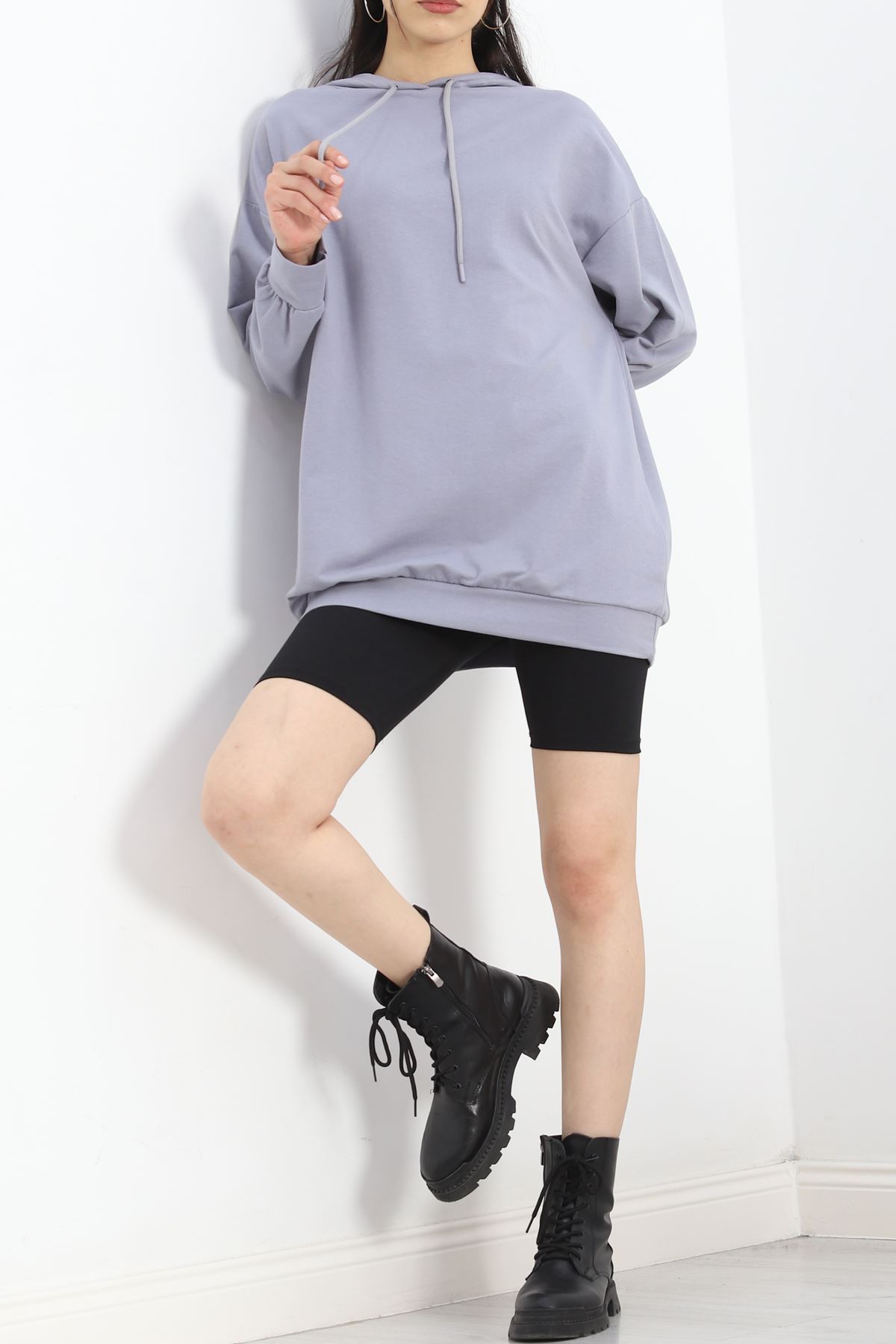 Oversize Kapşonlu Sweat Füme