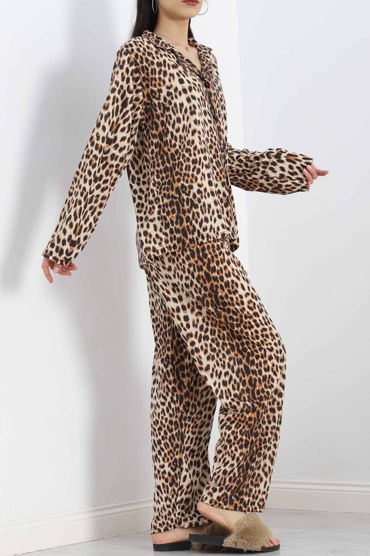 Baskılı Battal Pijama Takımı Leopar