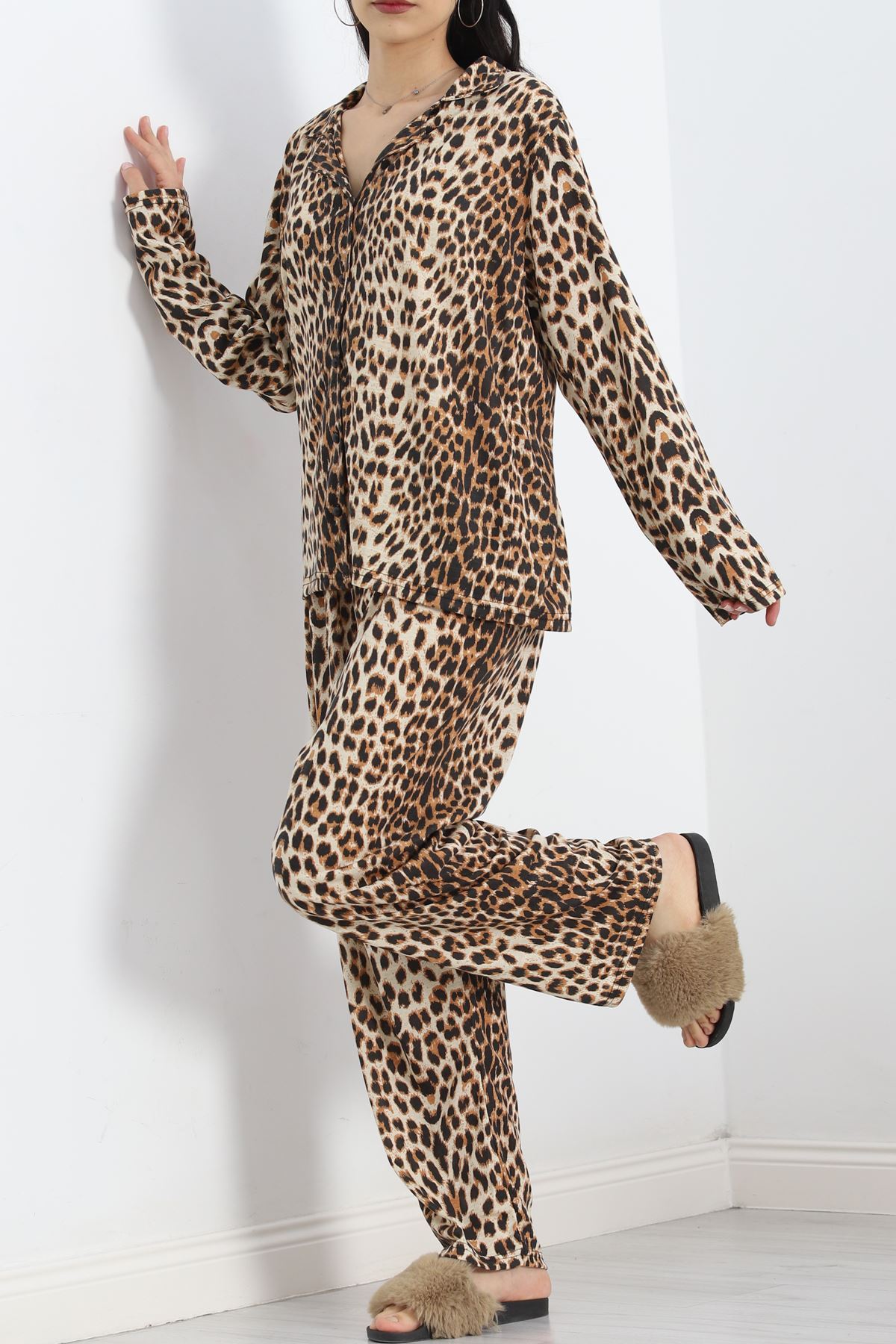 Baskılı Battal Pijama Takımı Leopar