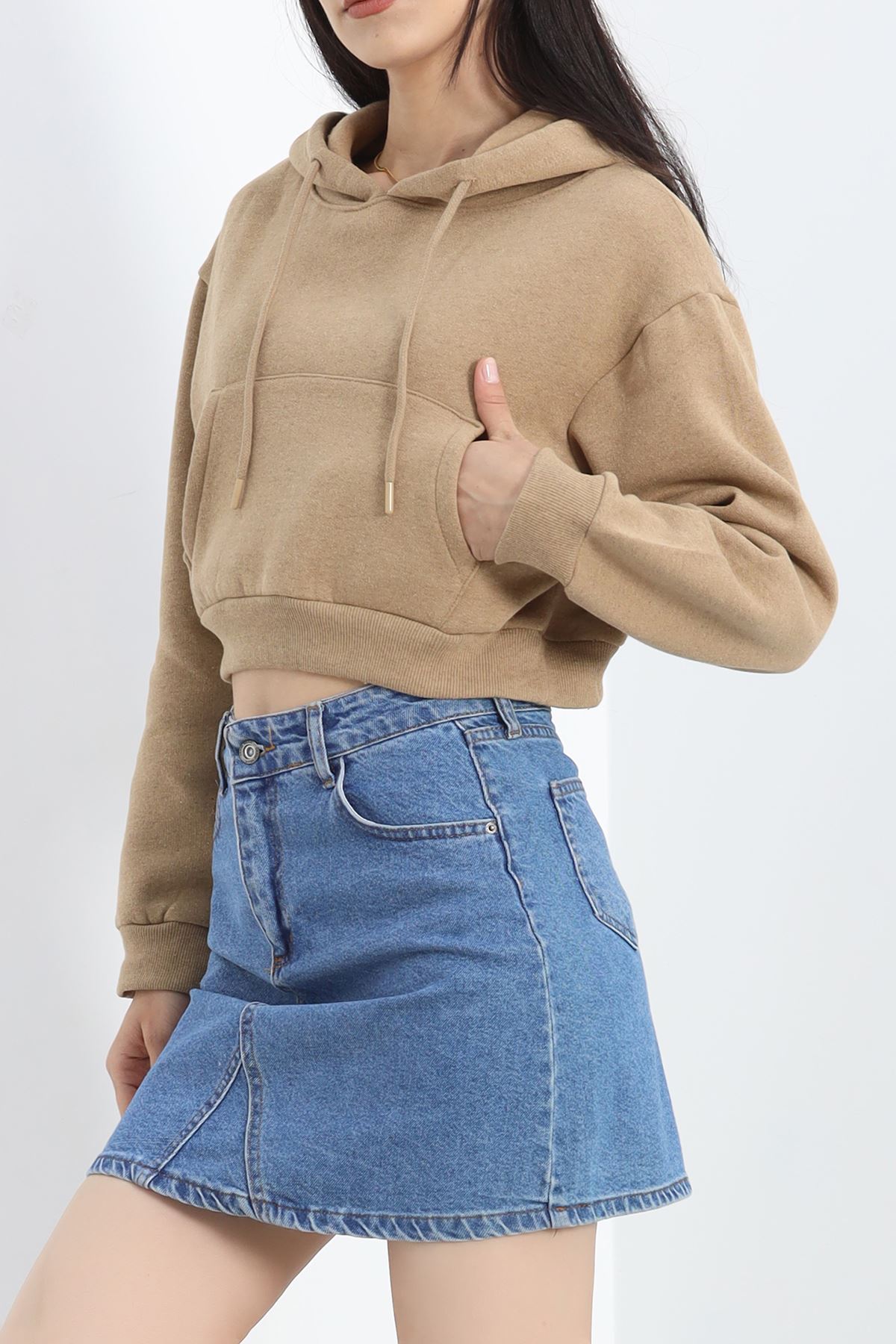 Şardonlu Oversize Crop Sweat Sütlükahve