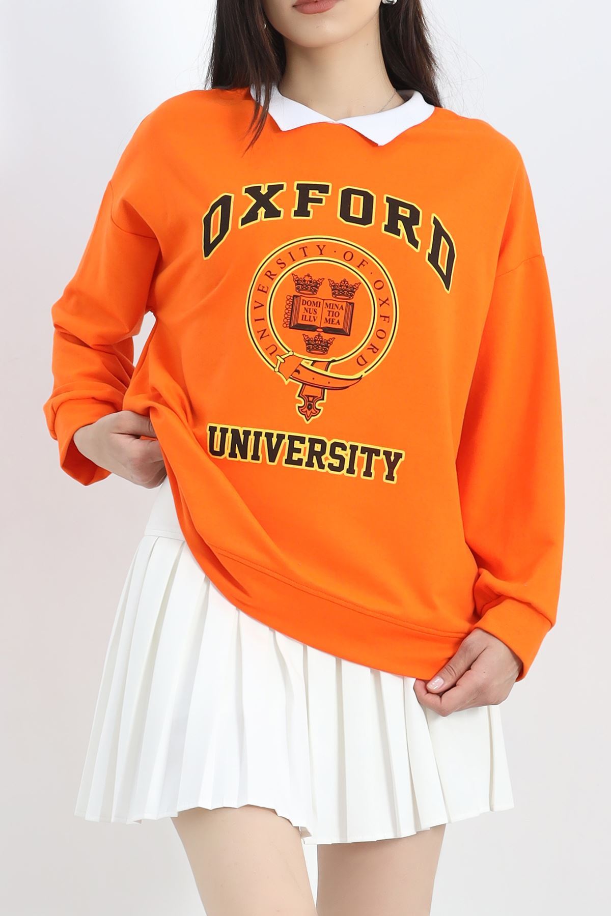 Polo Yaka Baskılı Sweat Oranj