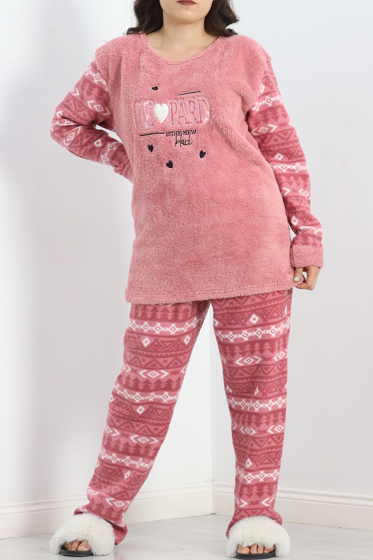 Battal Polar Pijama Takımı Pembe