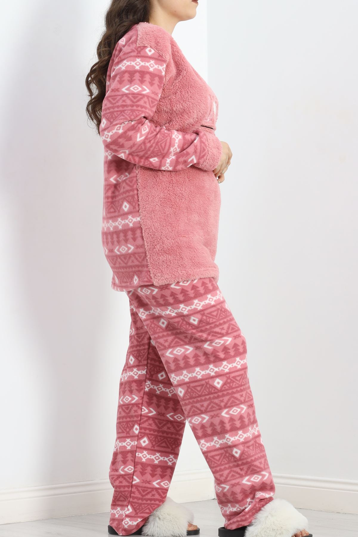 Battal Polar Pijama Takımı Pembe