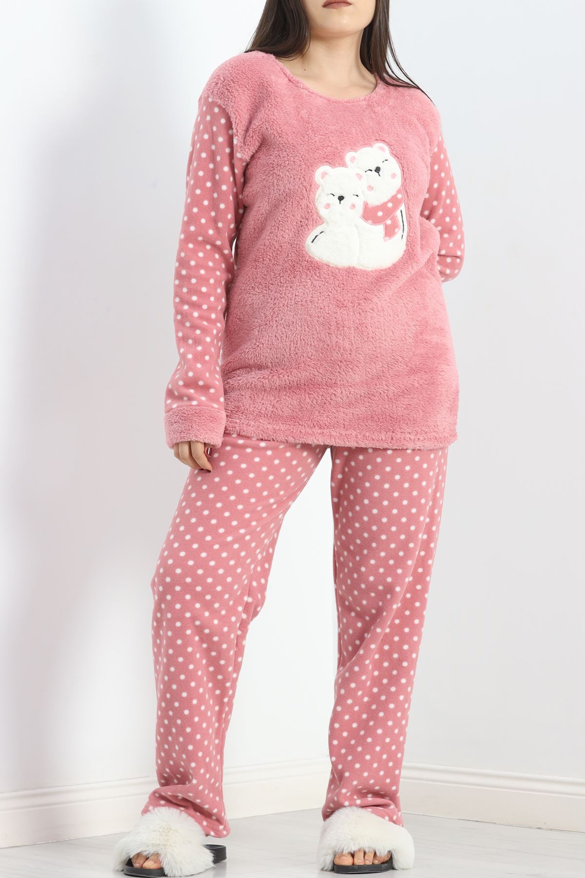 Battal Polar Pijama Takımı Pudra1