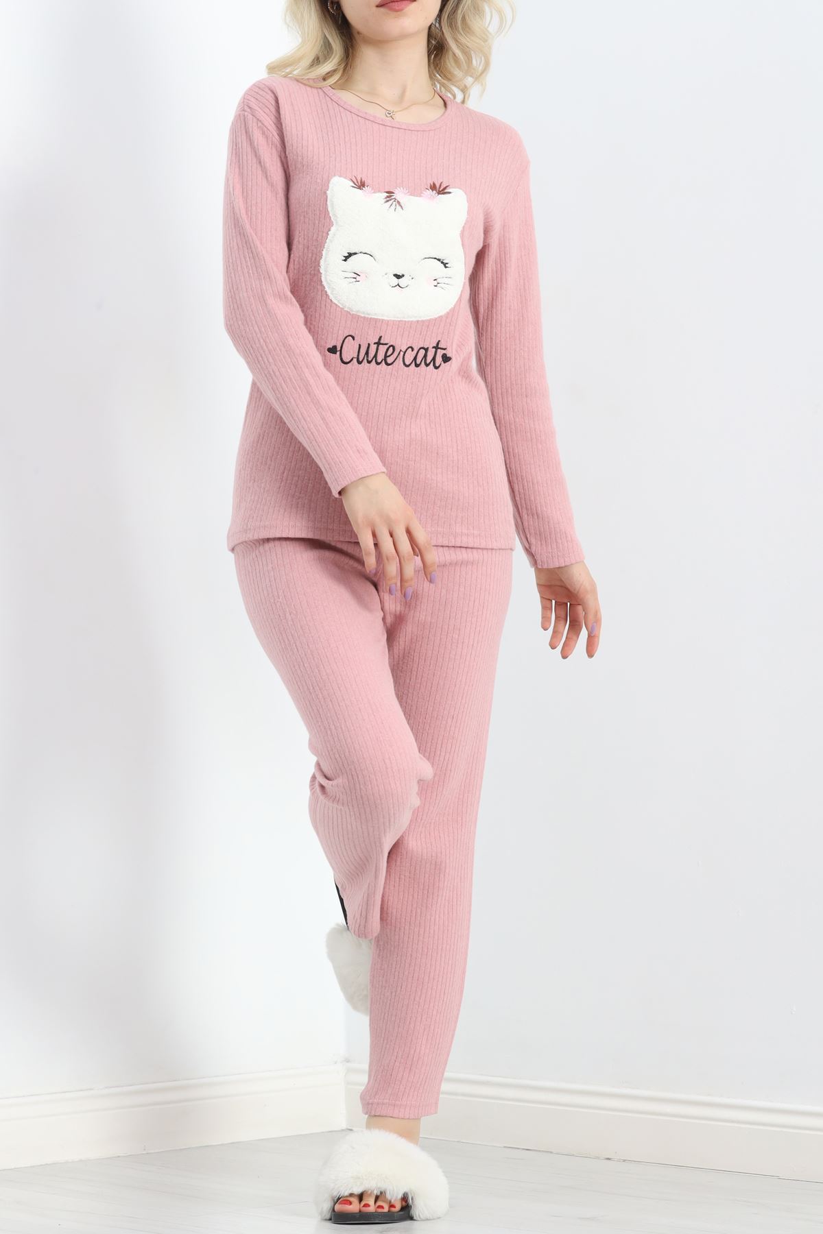 Nakışlı Fitilli Pijama Takımı Pembe