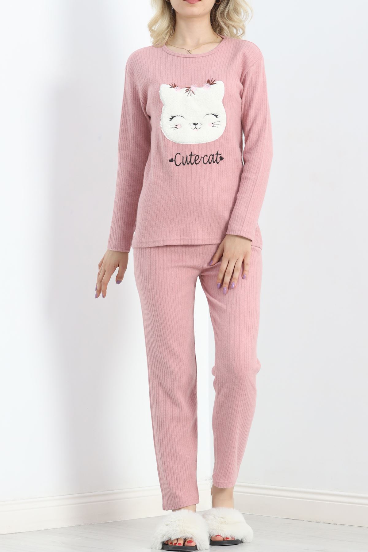 Nakışlı Fitilli Pijama Takımı Pembe