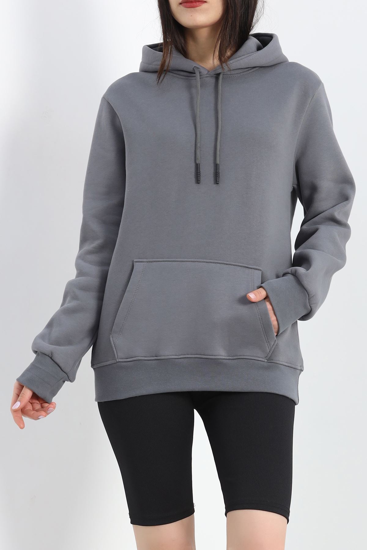 Kanguru Cep Oversize Sweat Füme