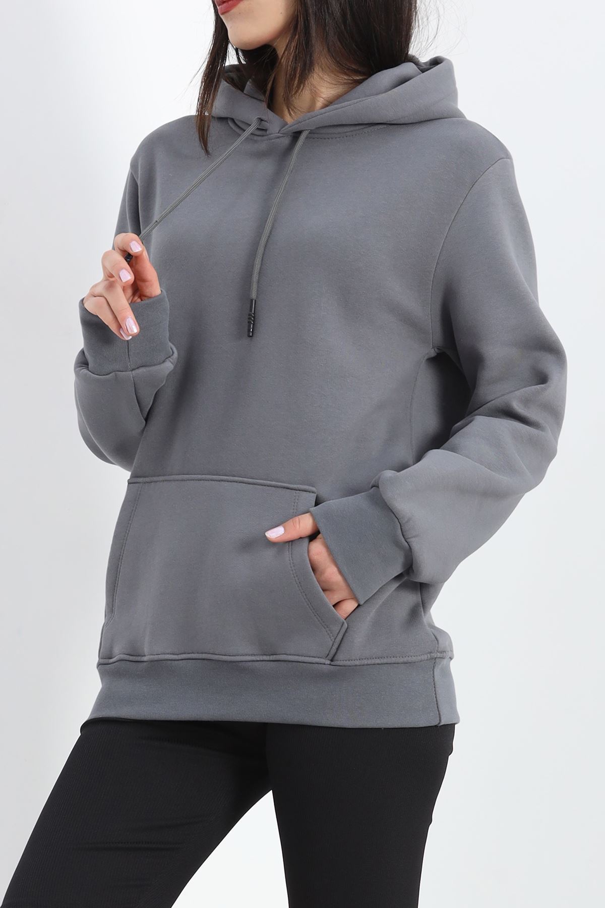 Kanguru Cep Oversize Sweat Füme