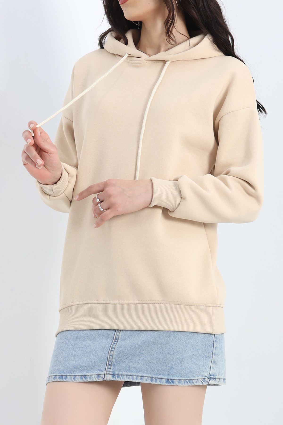 Kapşonlu Basic Sweat Bej