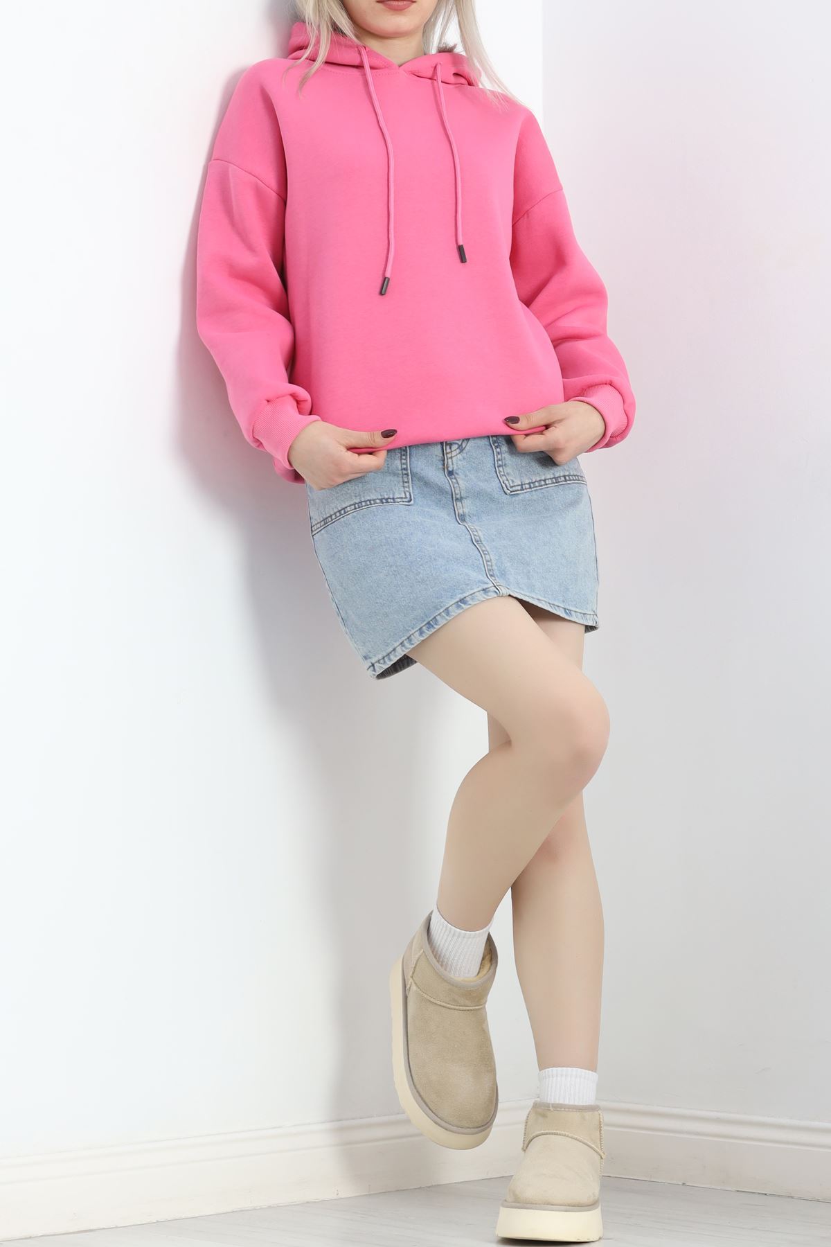 Kapşonlu Basic Sweat Pembe