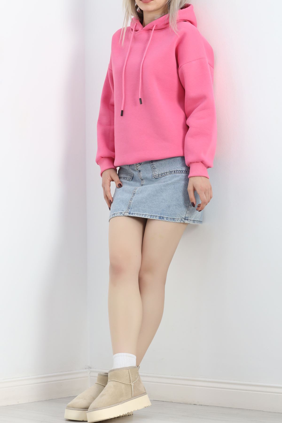 Kapşonlu Basic Sweat Pembe