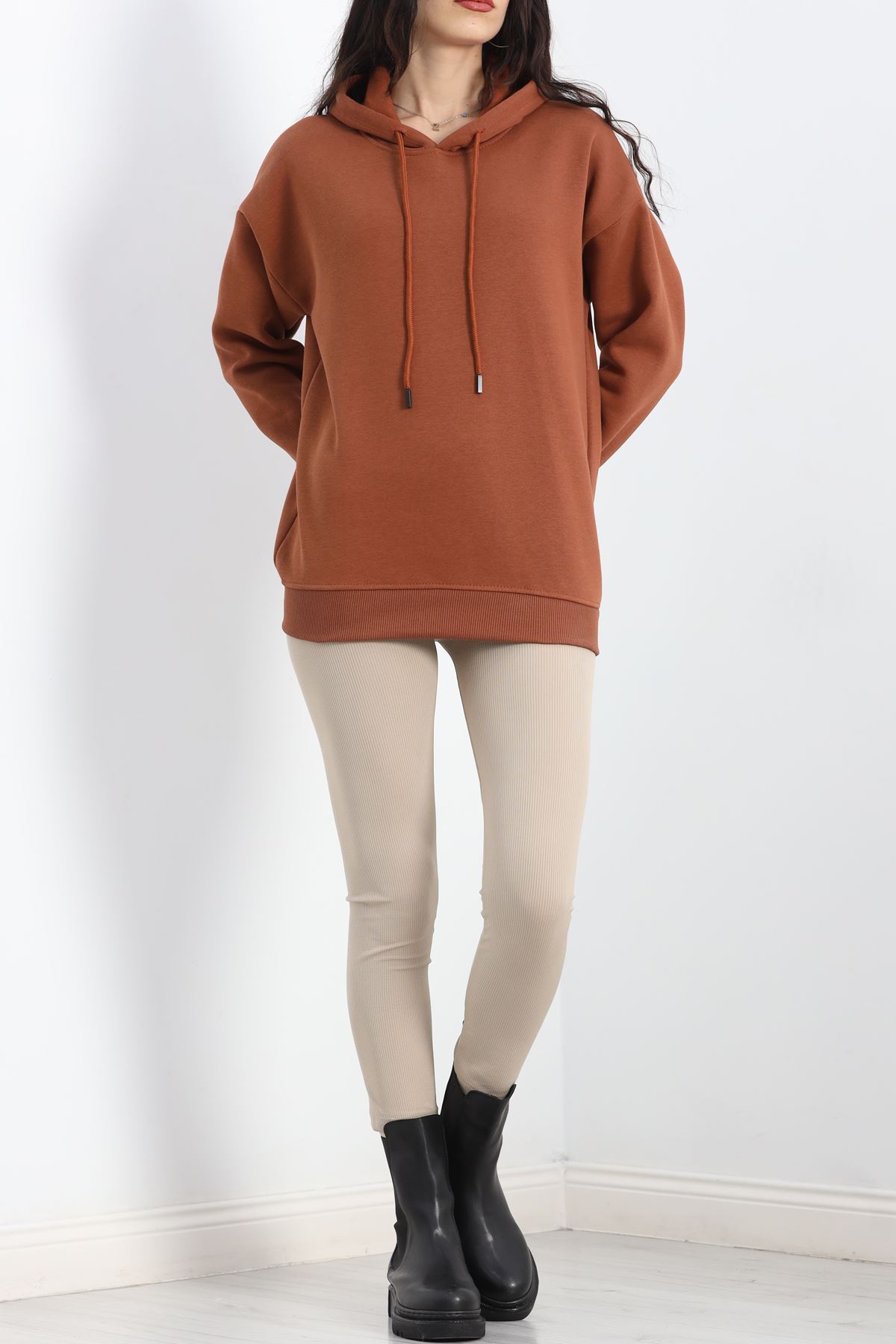 Kapşonlu Basic Sweat Kahve