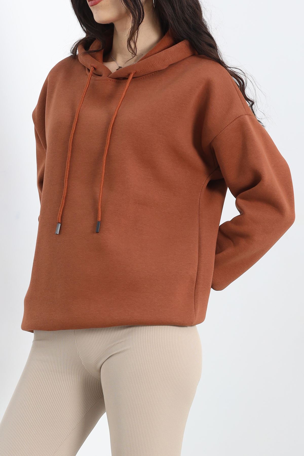 Kapşonlu Basic Sweat Kahve