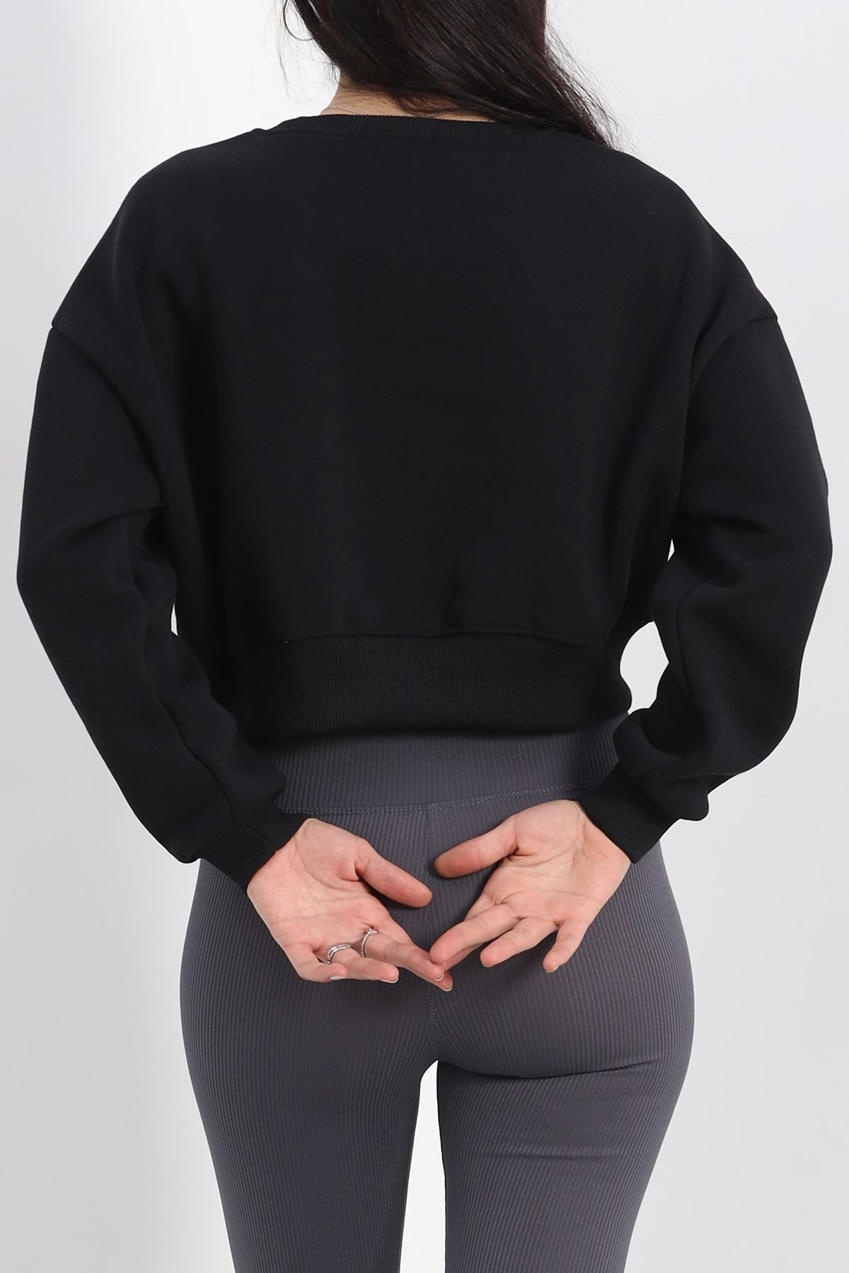 Şardonlu Crop Sweat Siyah