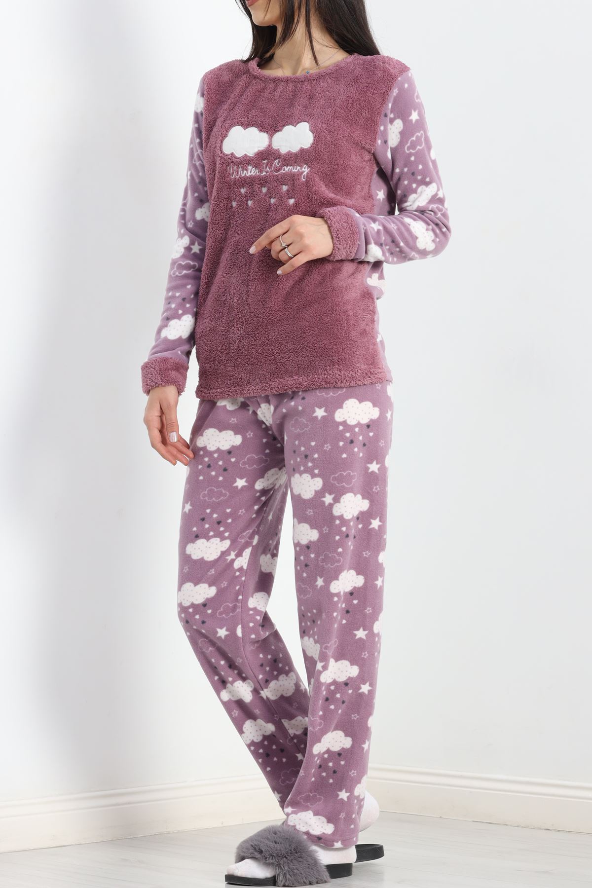 Peluş Polar Pijama Takımı Lilabulut