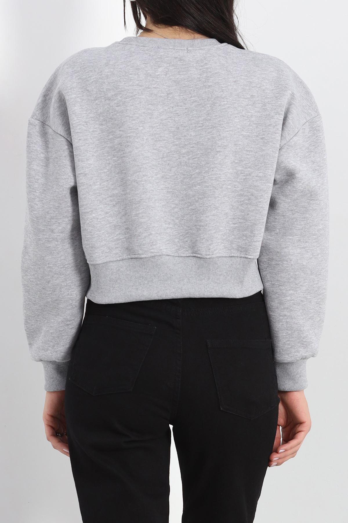 Şardonlu Crop Sweat Gri