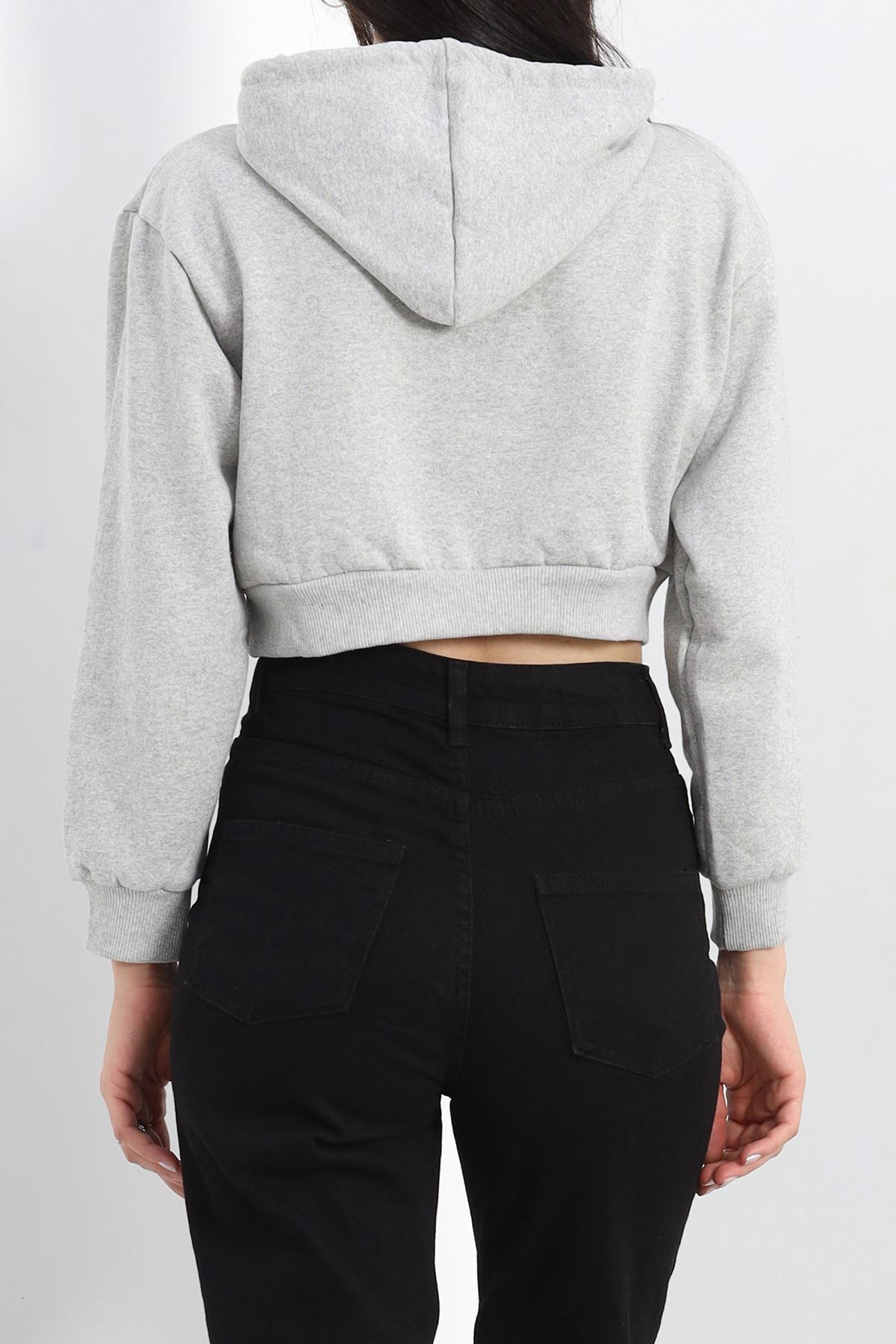 Şardonlu Oversize Crop Sweat Gri1