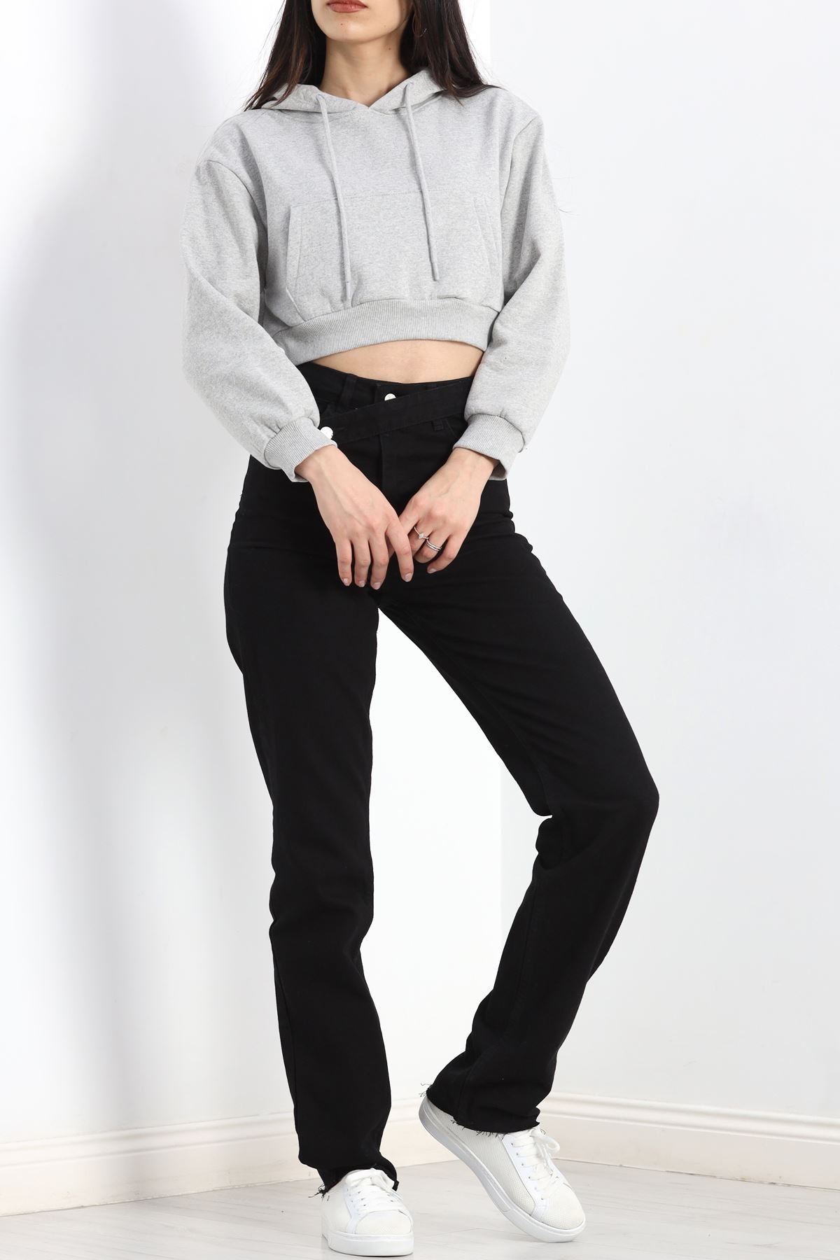 Şardonlu Oversize Crop Sweat Gri1