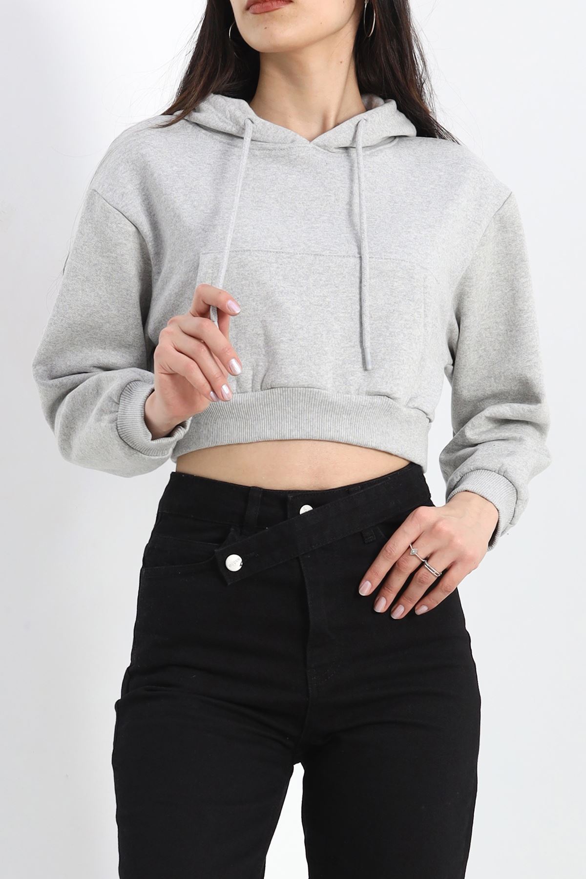 Şardonlu Oversize Crop Sweat Gri1