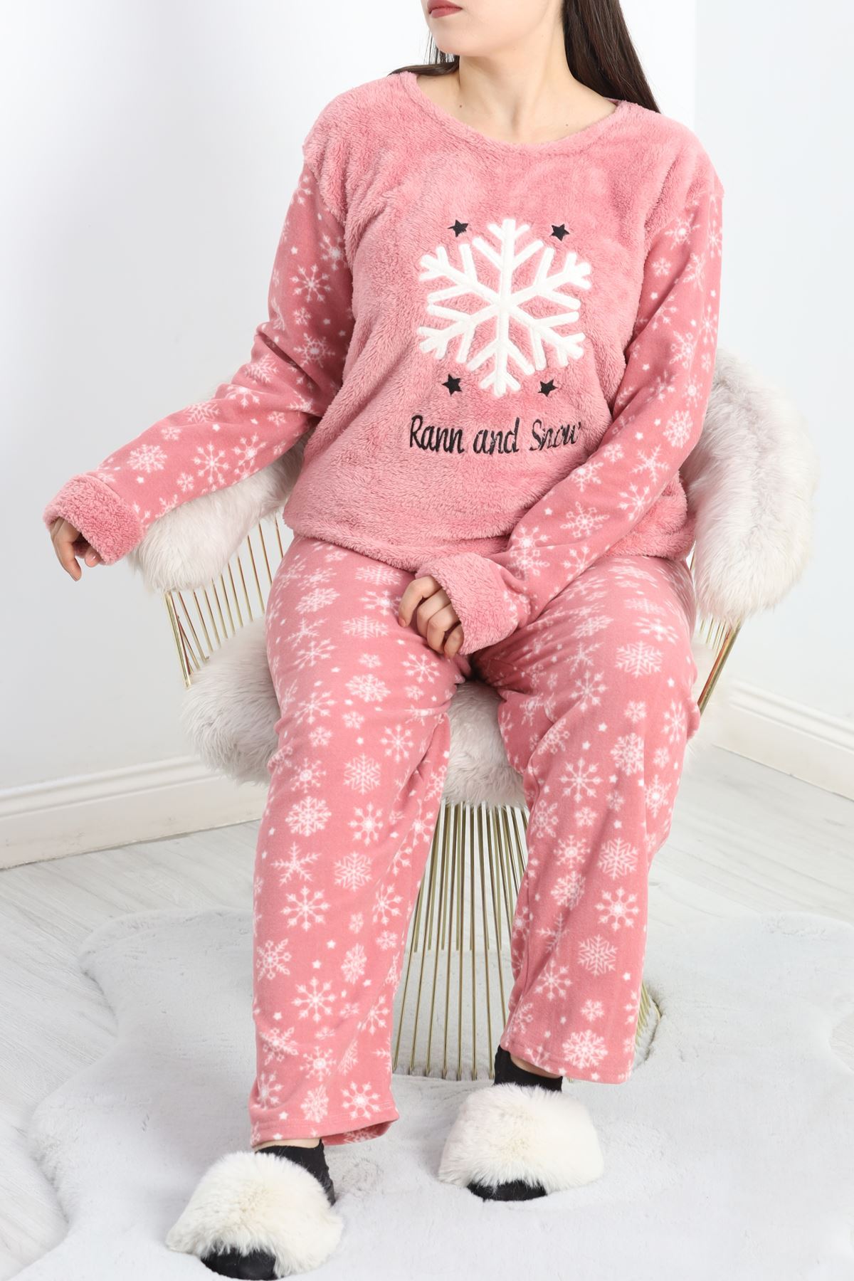 Battal Polar Pijama Takımı Pembe2