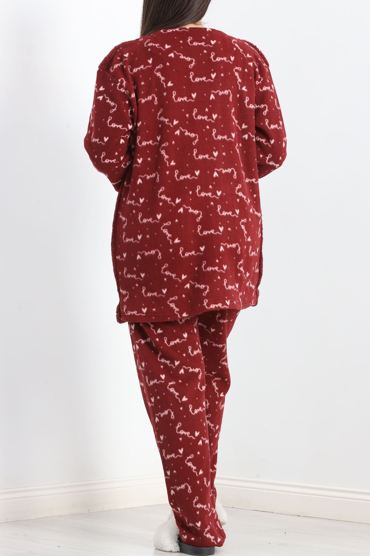 Battal Polar Pijama Takımı Bordo