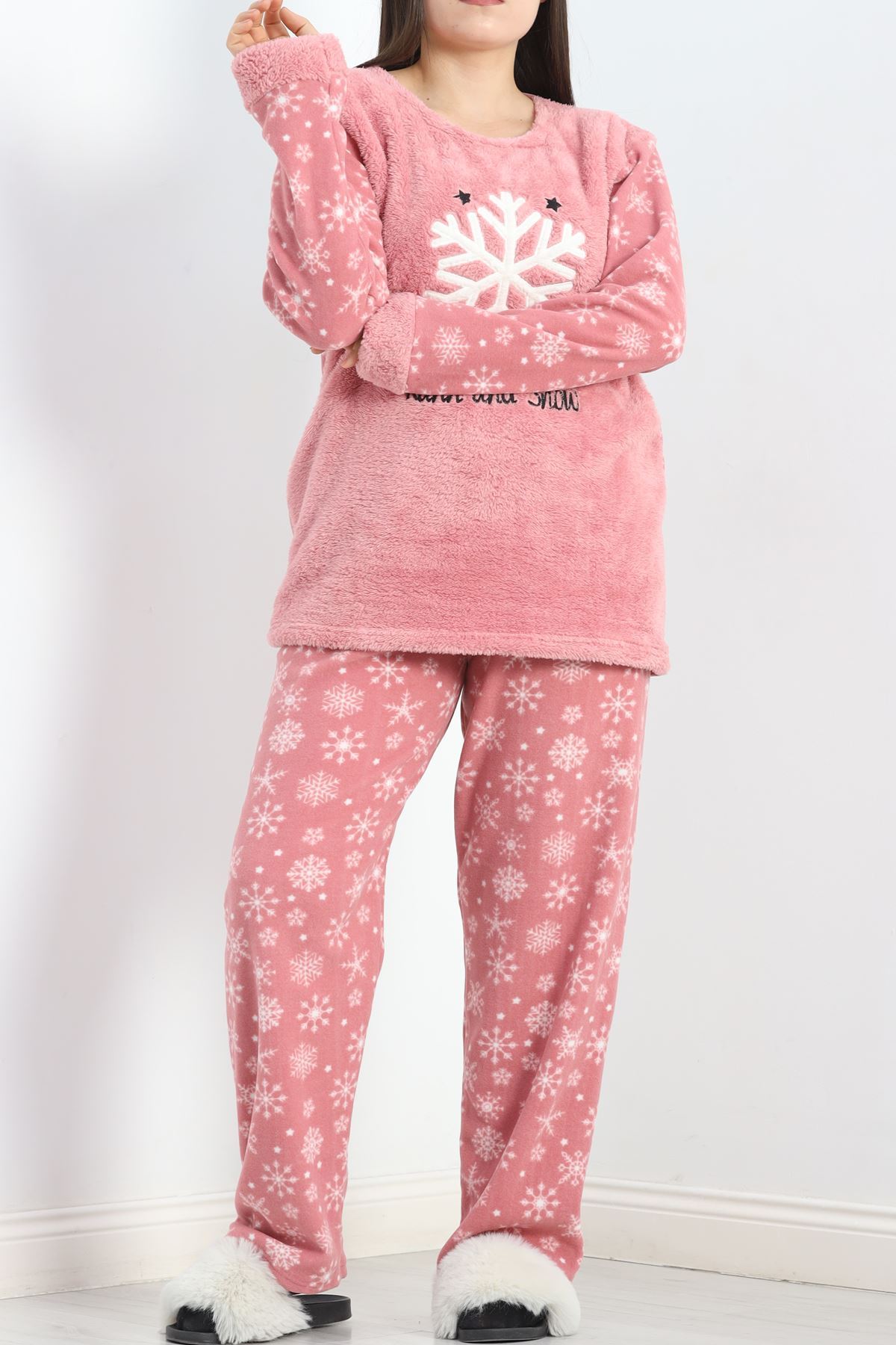 Battal Polar Pijama Takımı Pembe2