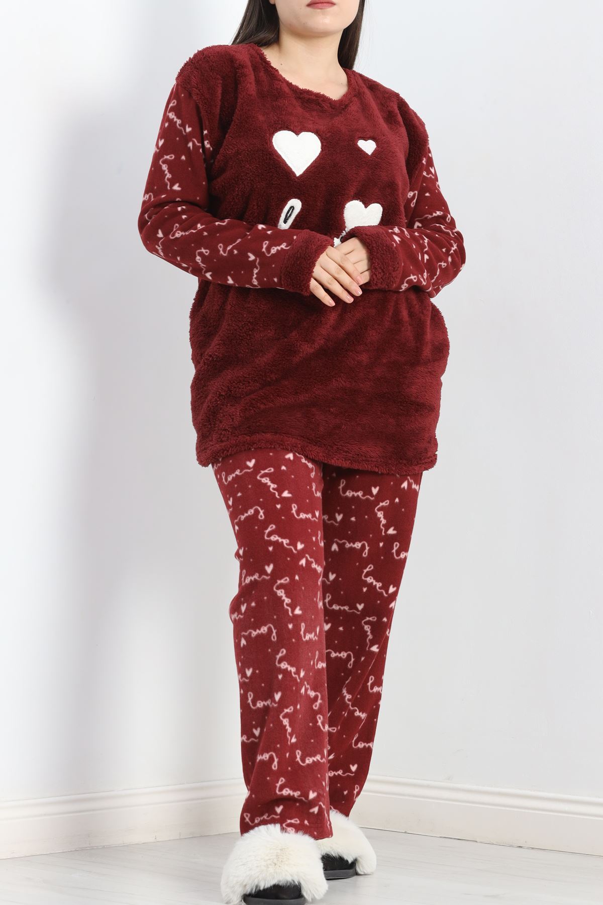 Battal Polar Pijama Takımı Bordo