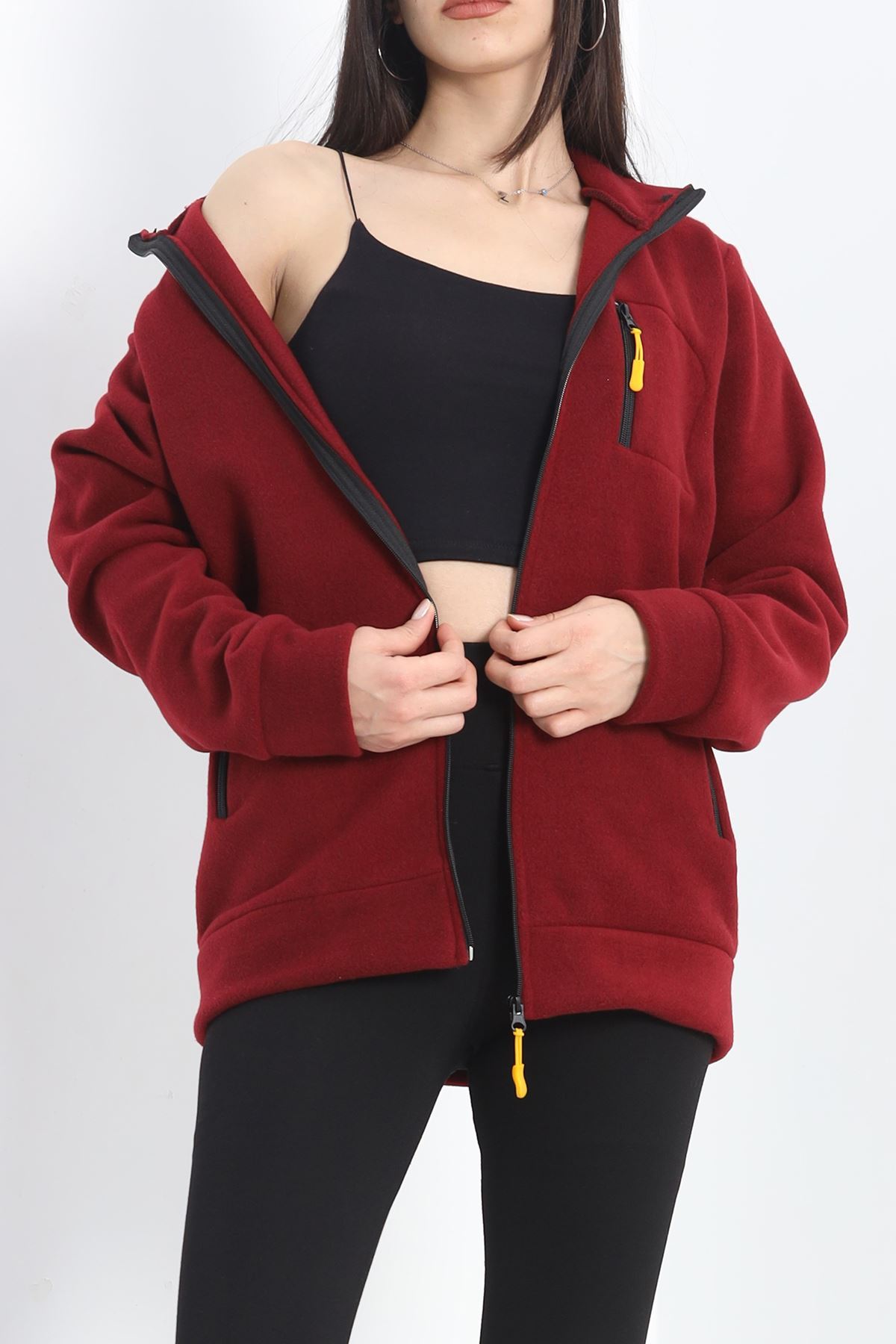 Unisex Dik Yaka Polar Ceket Bordo