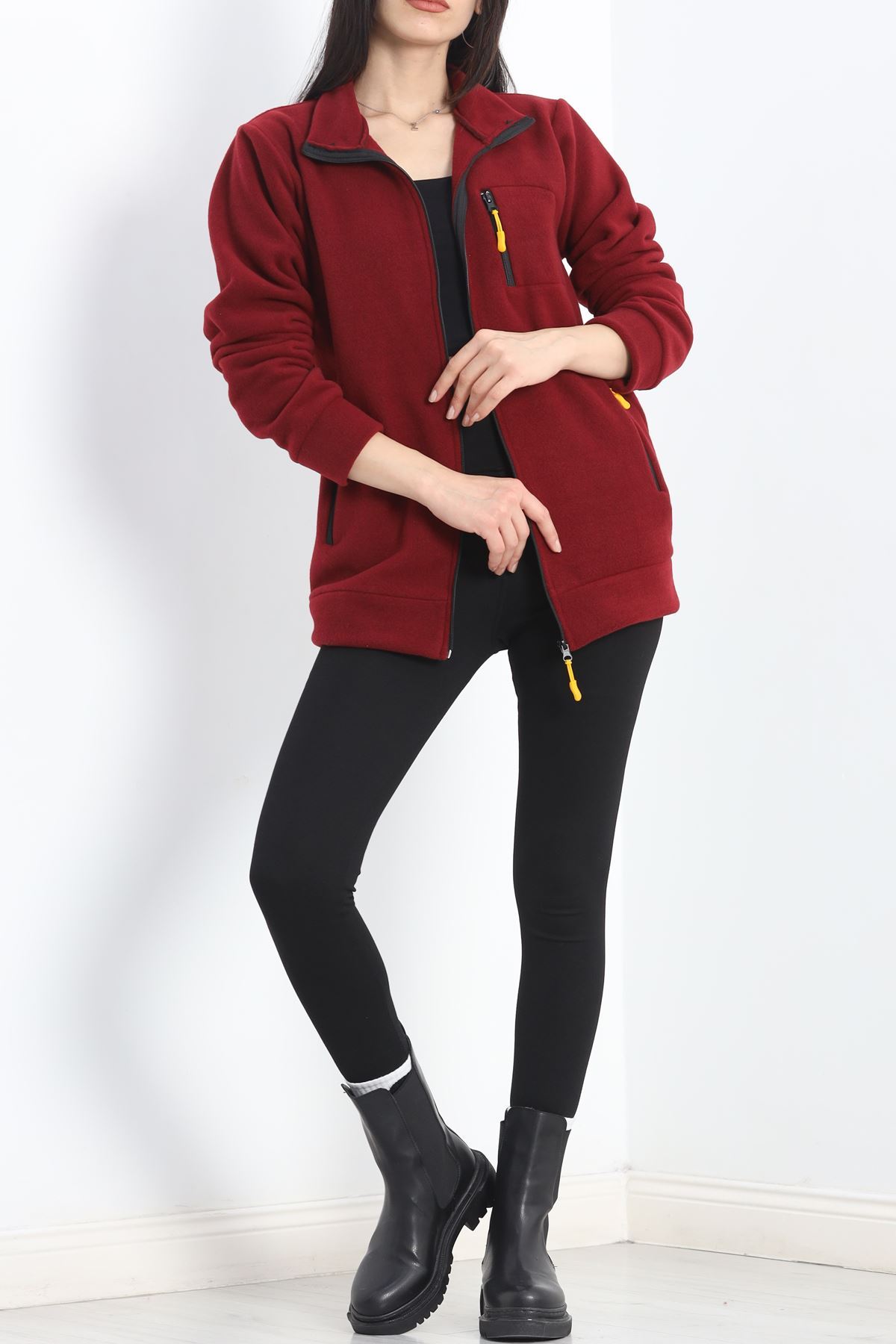 Unisex Dik Yaka Polar Ceket Bordo