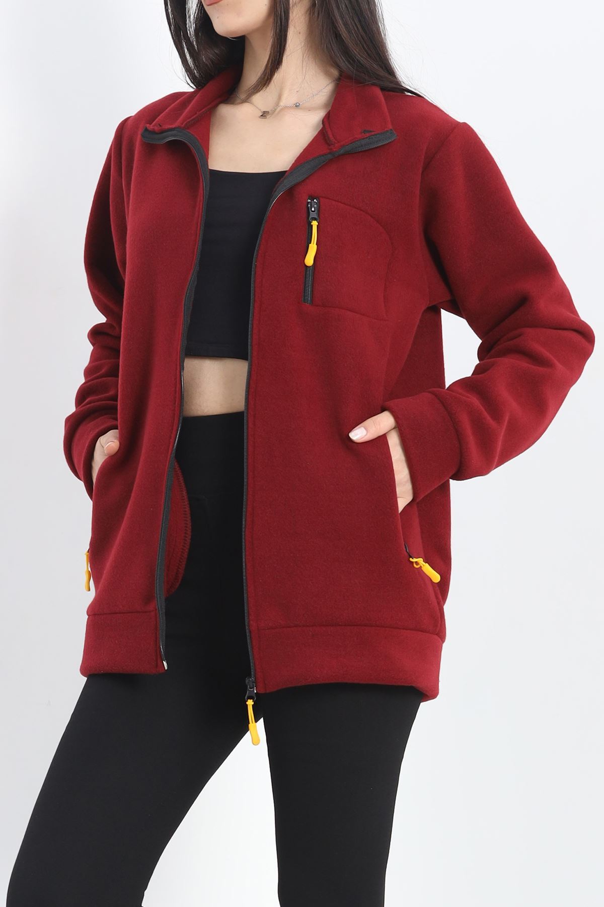 Unisex Dik Yaka Polar Ceket Bordo