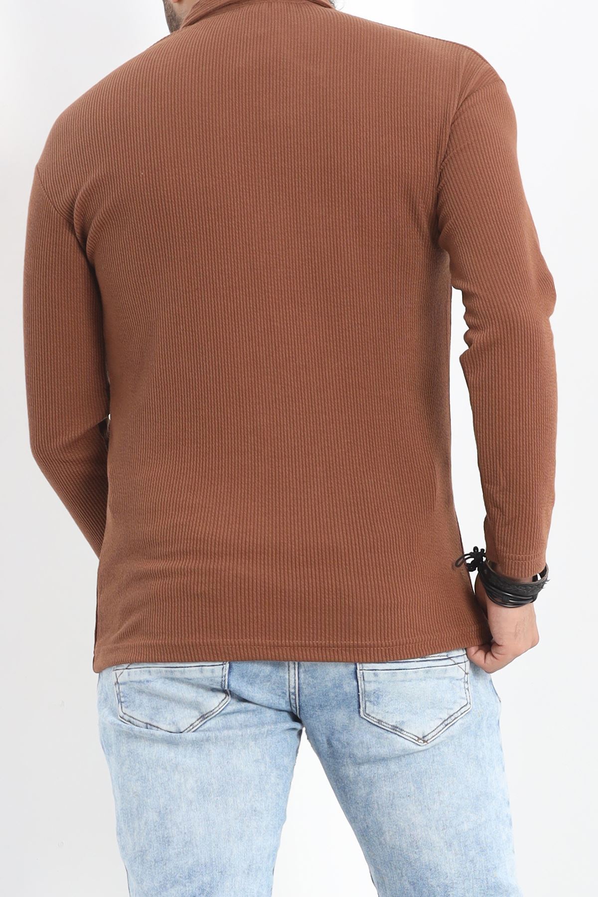 Polo Yaka Fermuarlı Erkek Sweatshirt Kahve