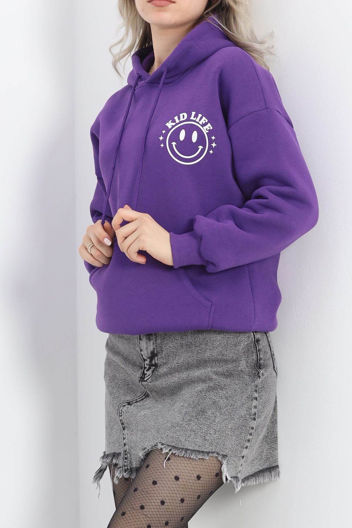 Baskılı Unisex Sweat Mor