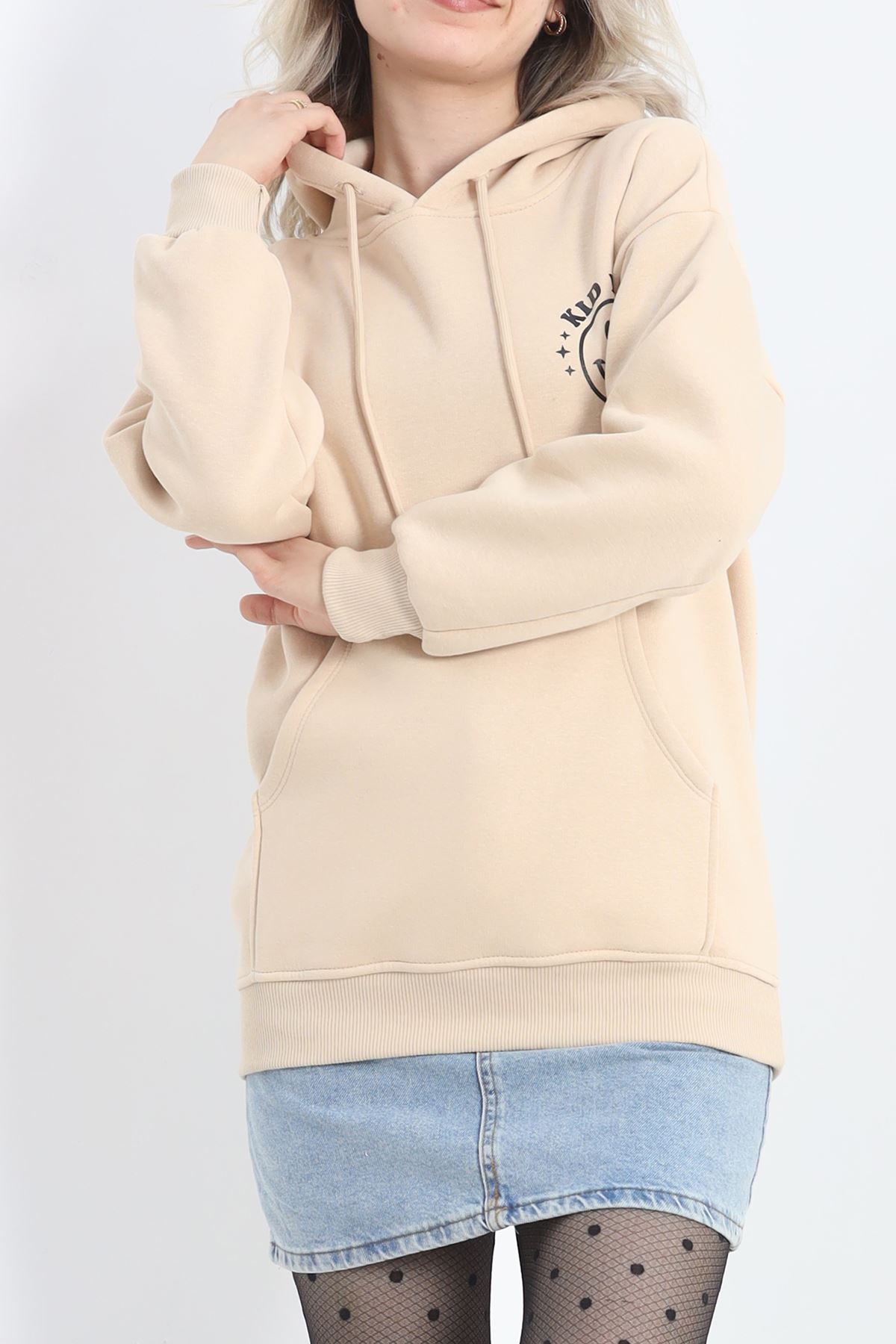 Baskılı Unisex Sweat Bej