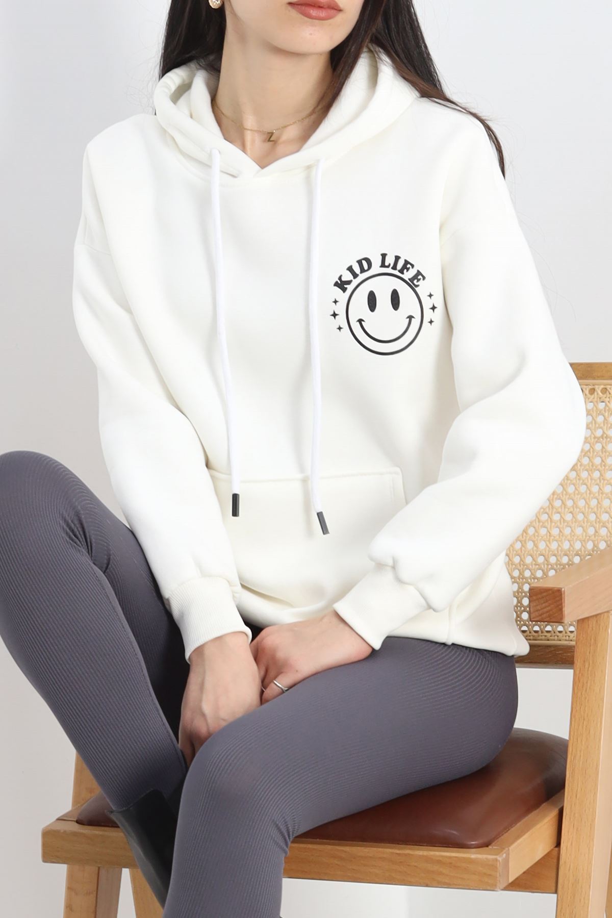 Baskılı Unisex Sweat Ekru