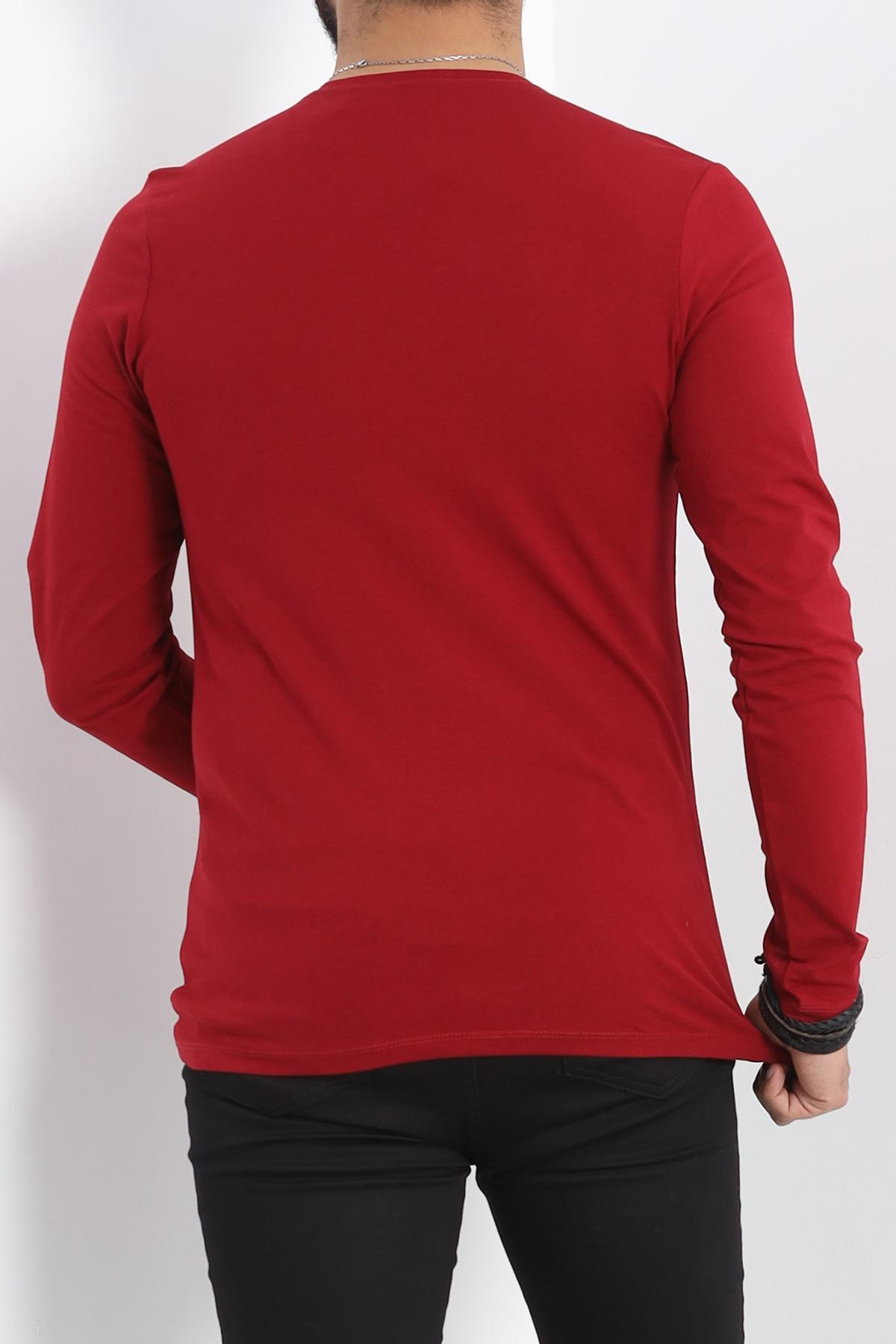 Uzun Kollu V Yaka Erkek Sweatshirt Bordo