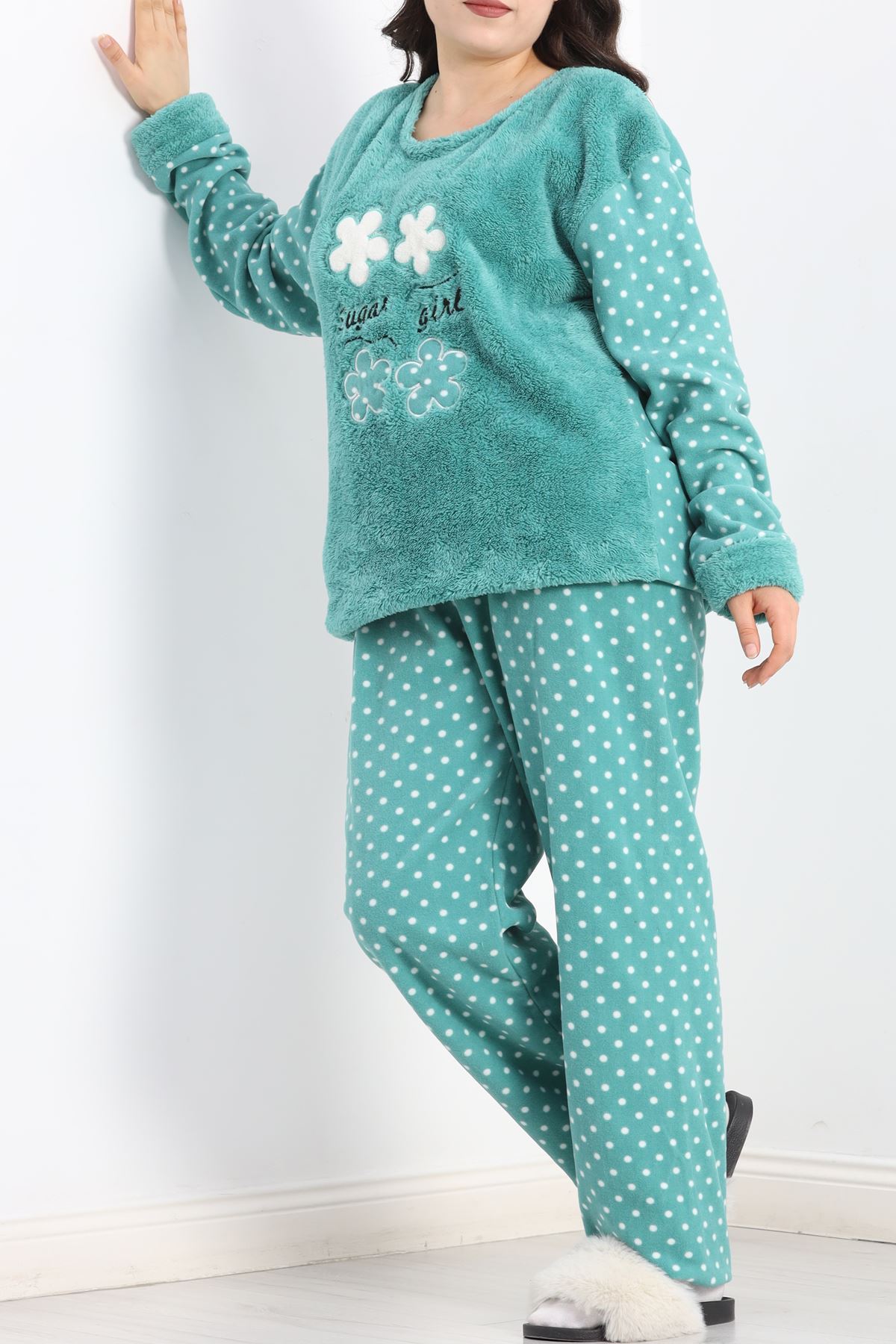 Battal Polar Pijama Takımı Mintyeşili