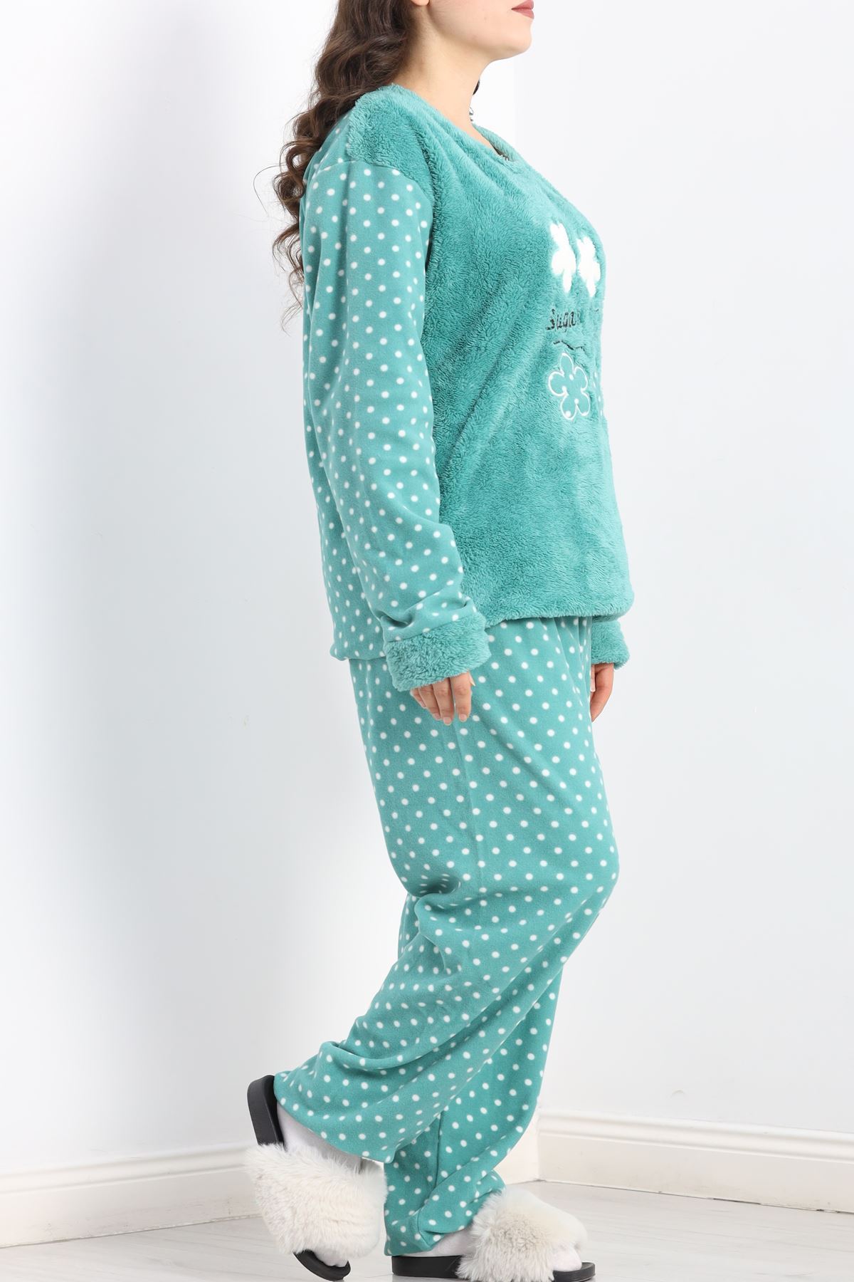 Battal Polar Pijama Takımı Mintyeşili