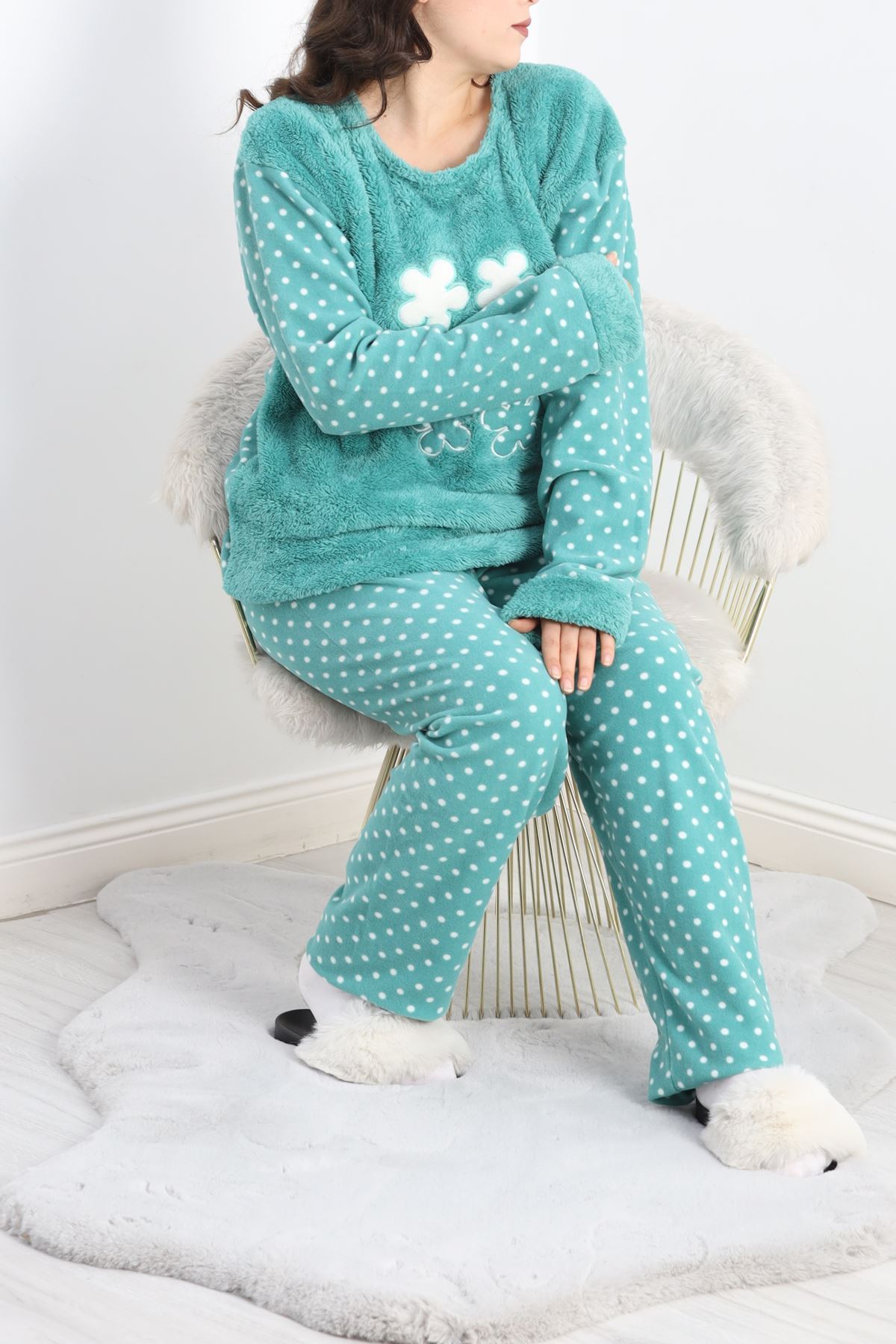 Battal Polar Pijama Takımı Mintyeşili