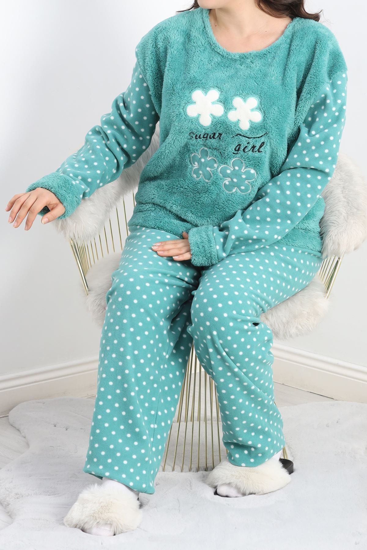 Battal Polar Pijama Takımı Mintyeşili