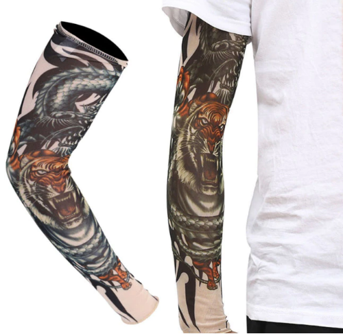CLZ193 Giyilebilir Kol Dövmesi Çorap Dövme 3D Baskılı Kol Bacak Dövme 2 Adet Model 4