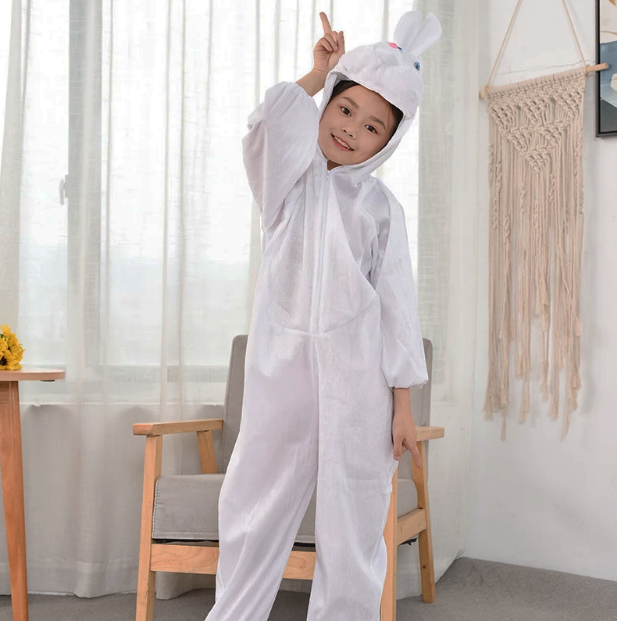 CLZ193 Çocuk Tavşan Kostümü Beyaz Renk 4-5 Yaş 100 cm