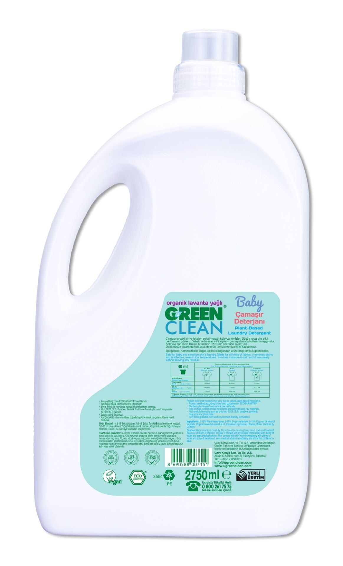 CLZ193 Green Clean  Bitkisel Çamaşır Deterjanı 2750ml