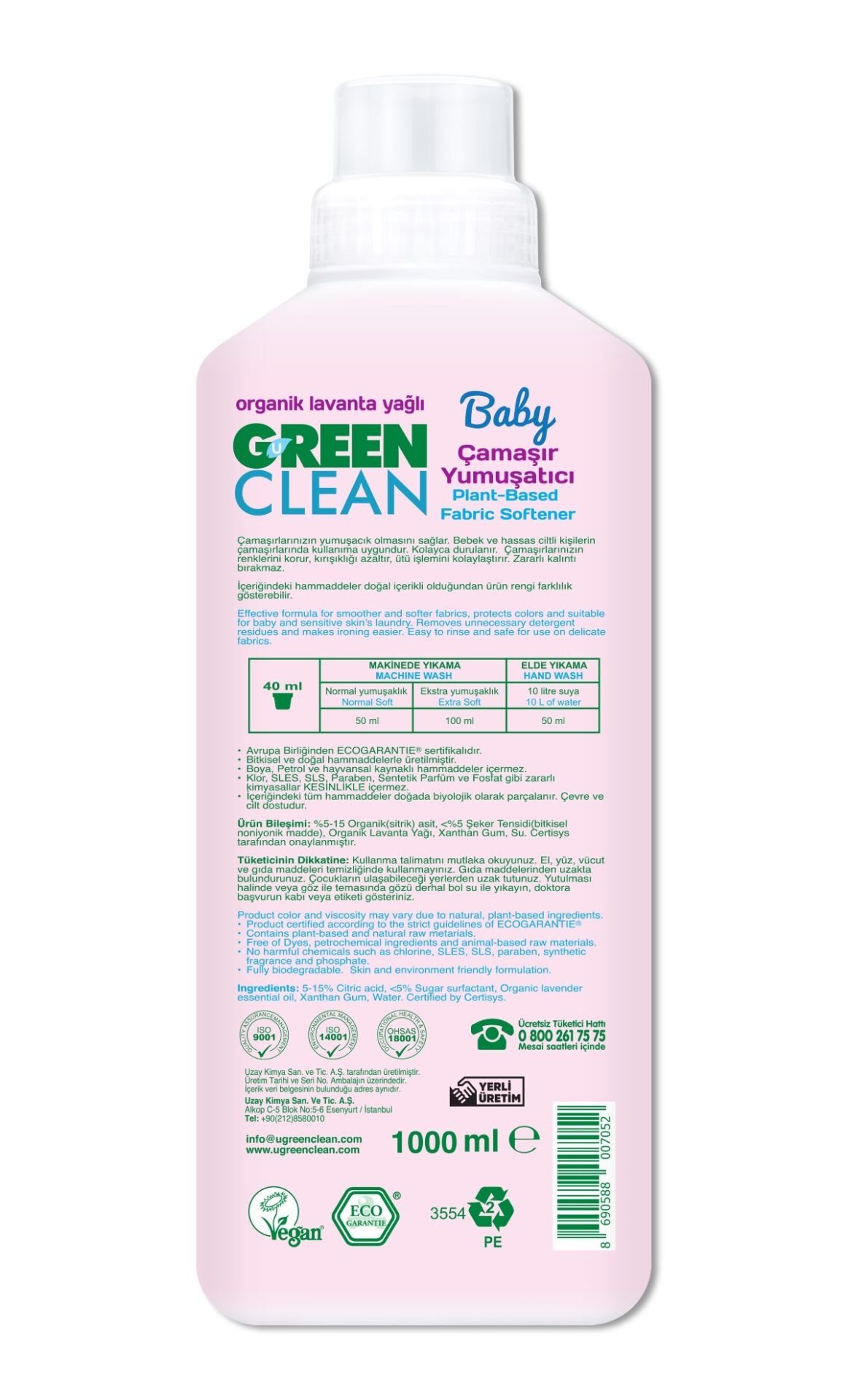 CLZ193 Green Clean  Bitkisel Çamaşır Yumuşatıcı 1000ml