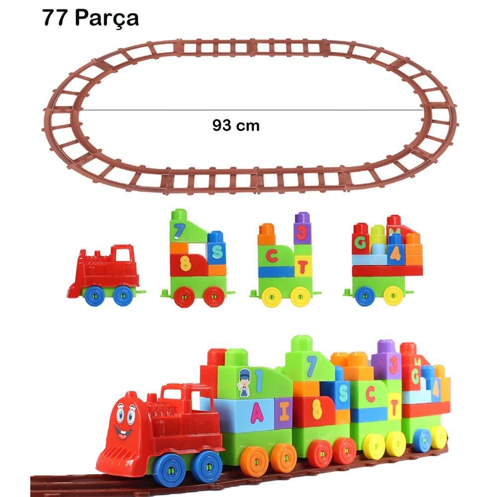 CLZ193 Play Blox Oyuncak Tren Seti 77 Parça Sayılar ve Alfabe Treni Parlak Renkler Mega Blok Seti