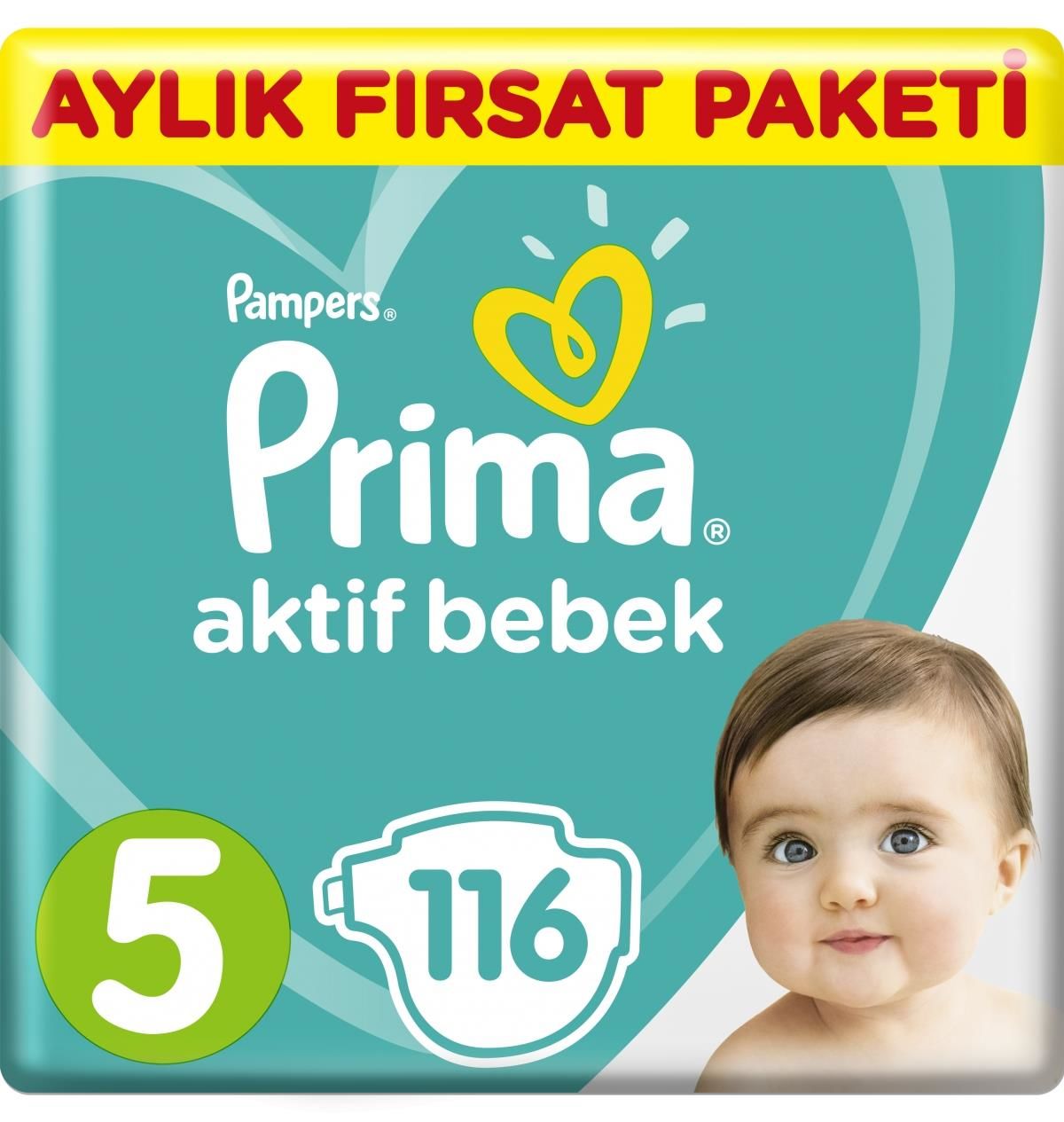 CLZ193 Prima Bebek Bezi Aktif Bebek 5 Beden Aylık Fırsat Paketi 116 Adet