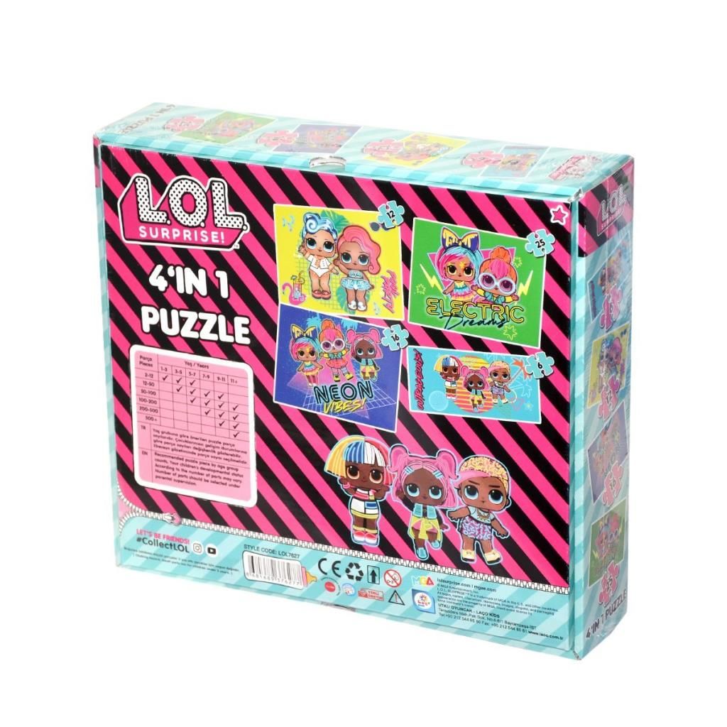 CLZ193 LOL7627 Laço Kids  4'ü1 Kutuda Puzzle / 6+12+16+25 Parça Puzzle