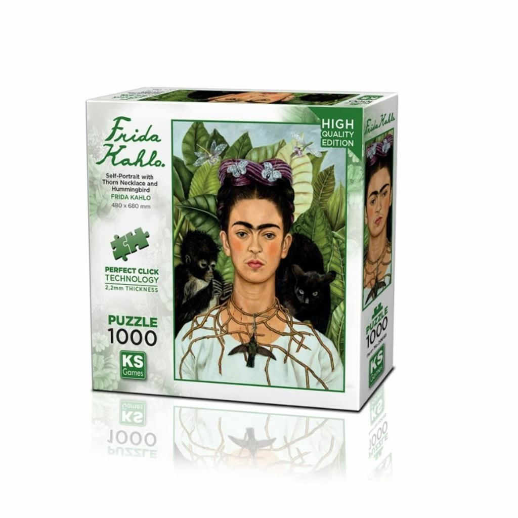 CLZ193 20665 Diken Kolye ve Sinek Kuşlu Kendi Portresi Frida Kahlo 1000 Parça Puzzle
