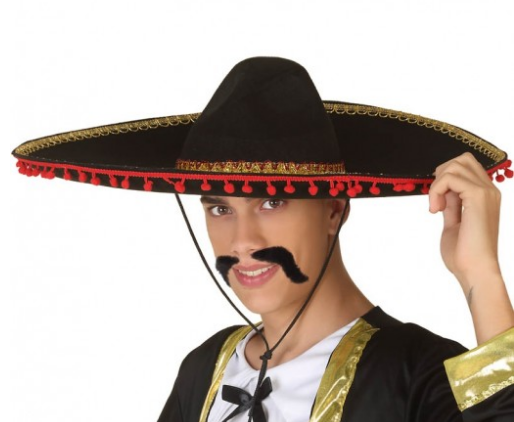 CLZ193 Kırmızı Ponponlu Altın Şeritli Mariachi Jalisco Meksika Şapka Yetişkin Boy